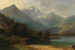 Vista del Lago di Poschiavo con la catena del Bernina (Grigioni)